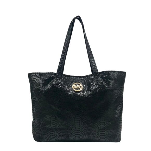 Michael Kors Black Snake-Embossed Leather Tote - Picture 1 of 11